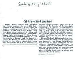 1962 Saale Zeitung Gruendung OV Hausen