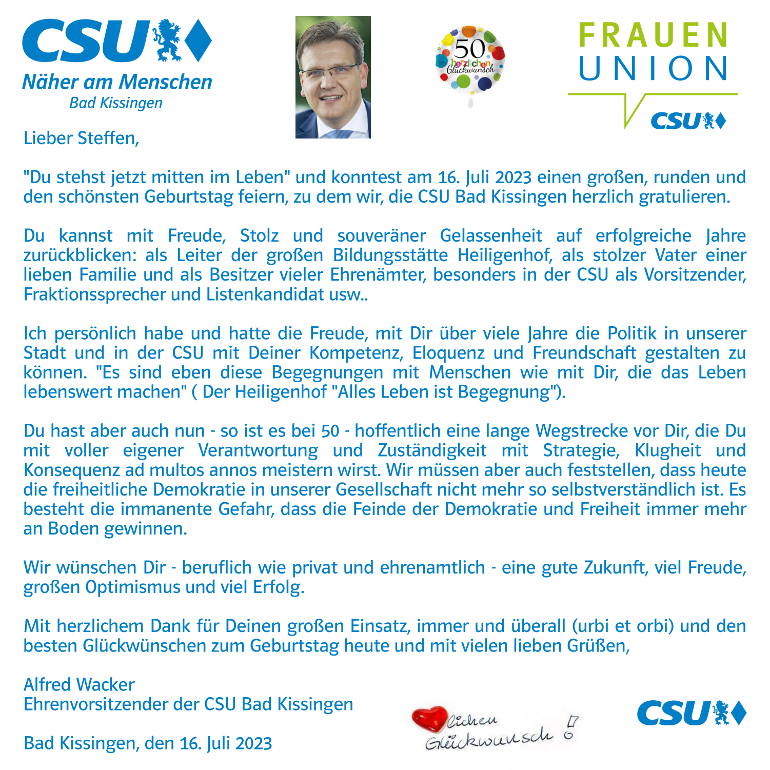 Gratulation Steffen Hörtler zum 50. Geburtstag