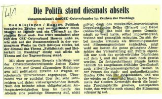 1974 Saale Zeitung Fasching OV Hausen